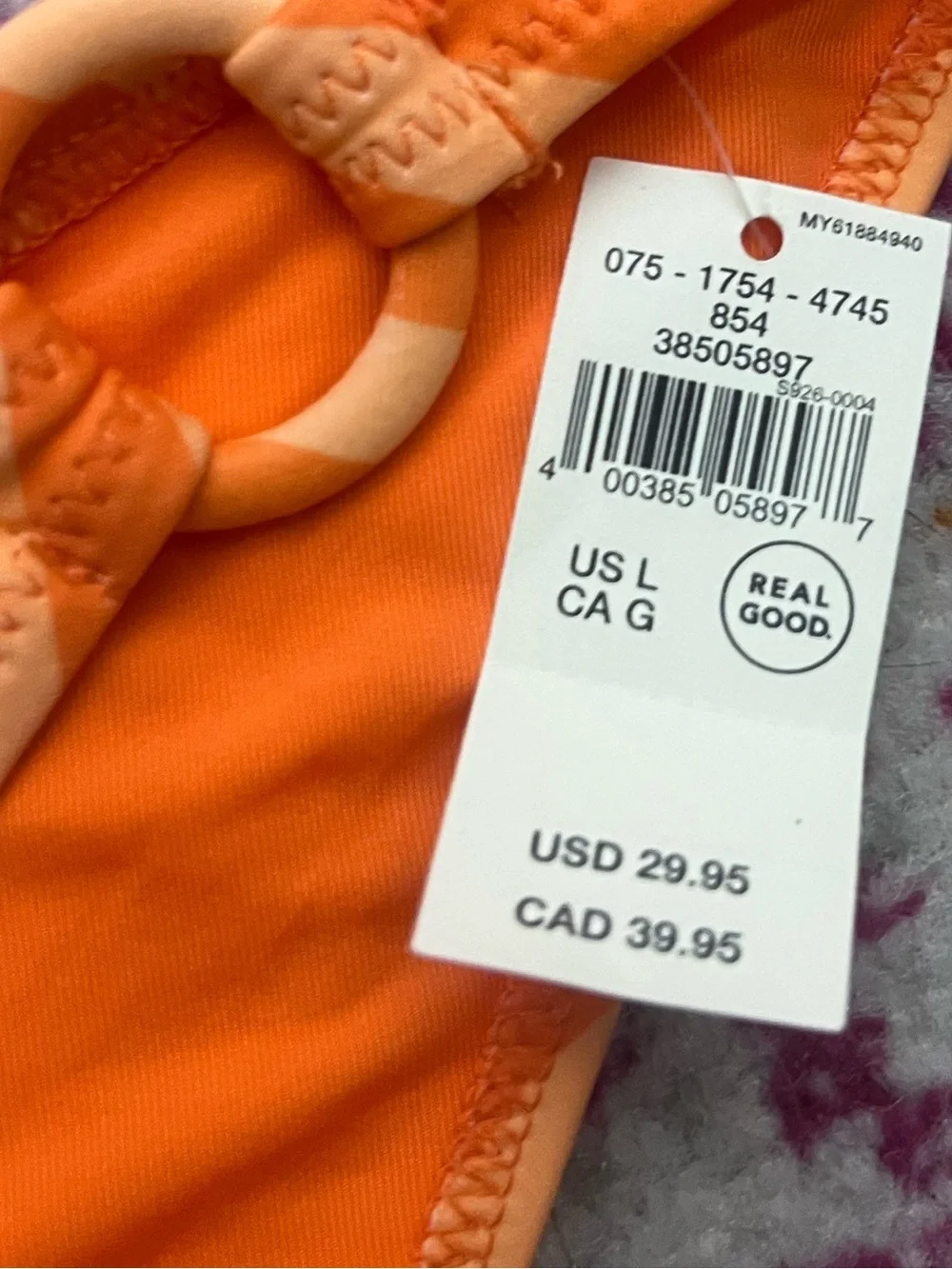 NWT Aerie O-ring Cheeky Halter Bikini Size Large Orange Geranium Stripes